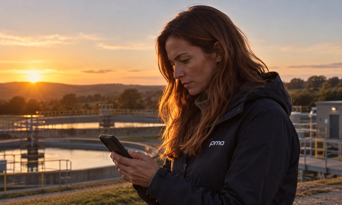 PMA colleague reviewing results in warm evening light