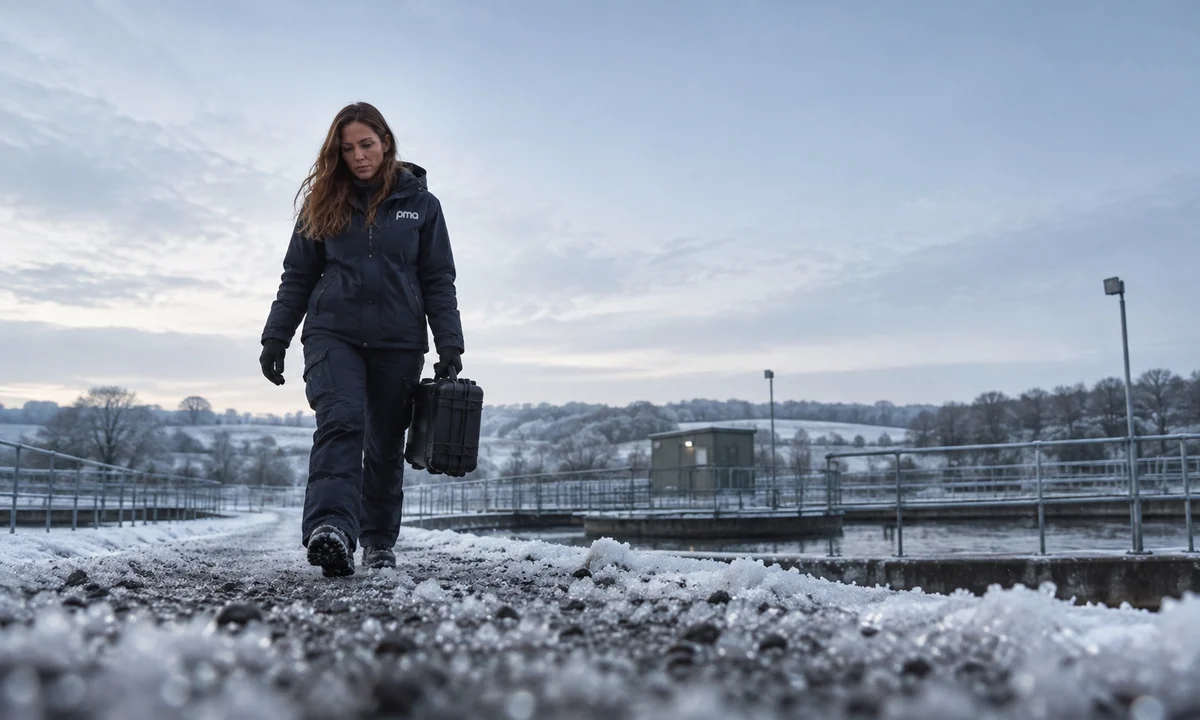 PMA colleague approaching a snowy treatment site