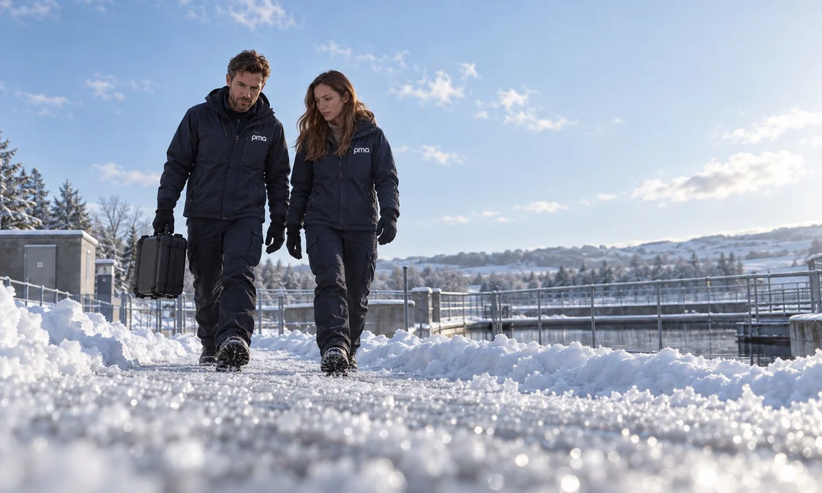 PMA colleagues at a treatment works in winter